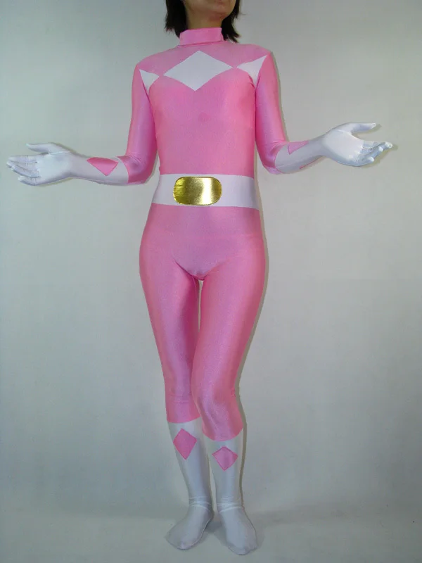 Розовый костюм из лайкры и спандекса Kyoryu Sentai Zyuranger Zentai для Хэллоуина супергероев