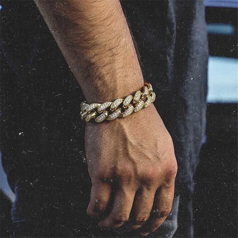 Хип-хоп 1 комплект стразы со льдом блестящий мужской браслет золото Майами