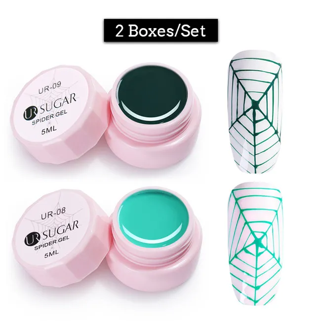 2pcs set2 Ur Sugar 5 мл паук гель для ногтей креативный проволочный рисунок лак для ногтей точка к линии Гель-лак для живописи тянет шелк паук дизайн ногтей - Цвет: 2pcs set2
