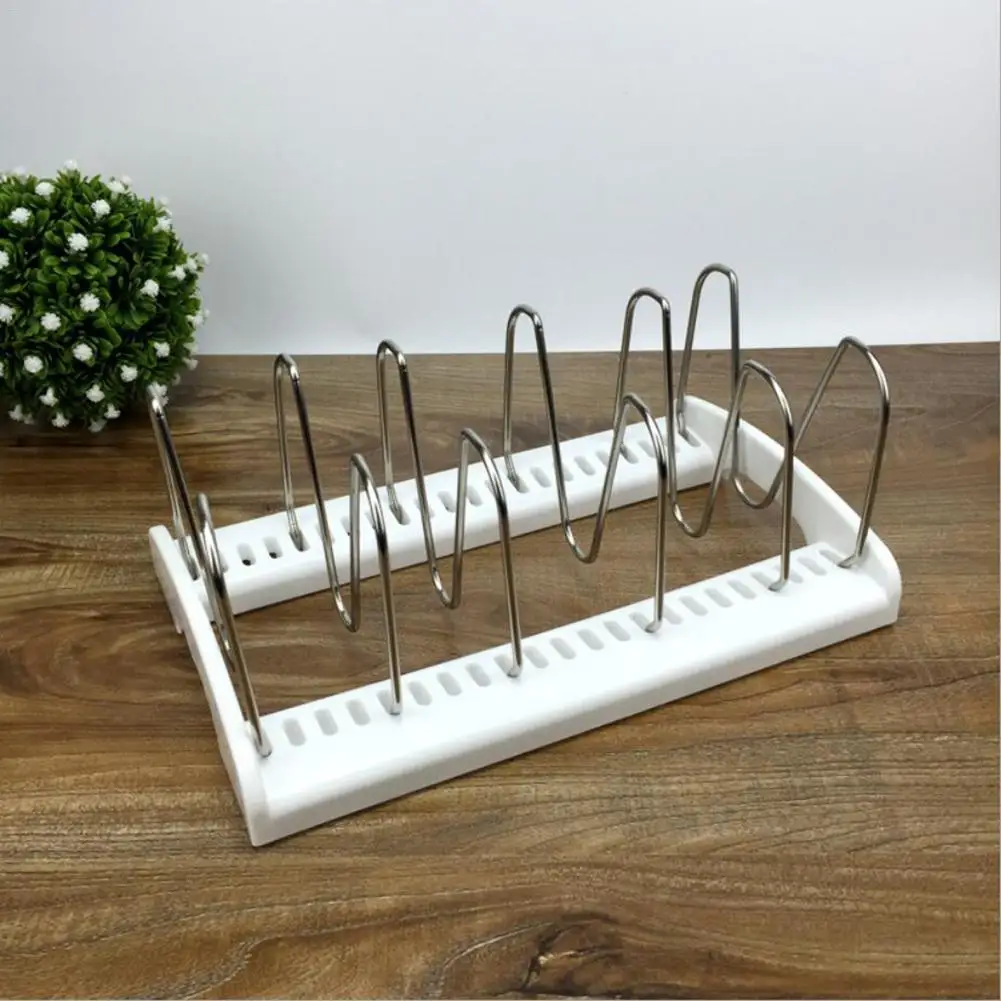 Home Storages Shelf Supplies 5-grid Stainless Steel Lid Storage Rack Kitchen Baking Pan Pot Plate Storage Stand Holder Gadgets