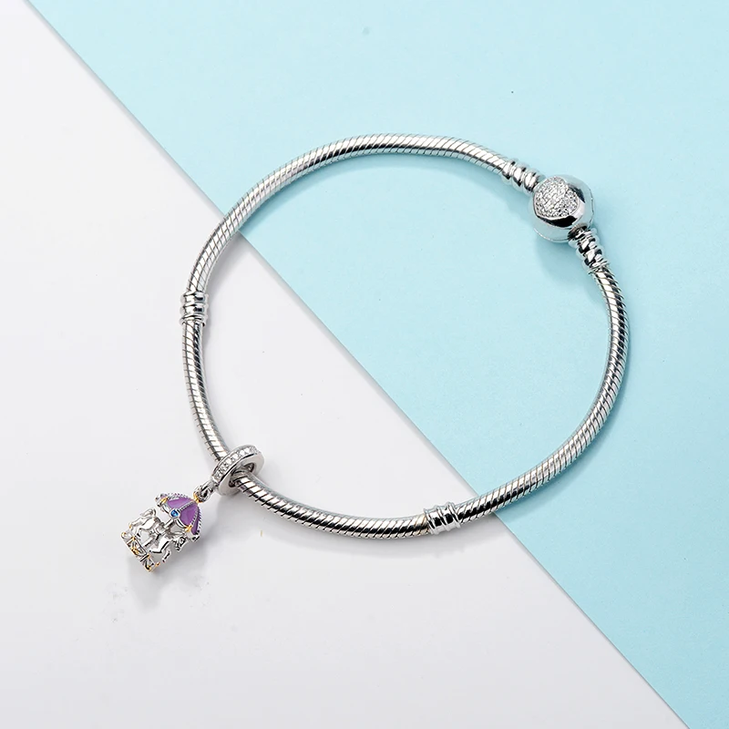 Браслет Strollgirl Fit Pandora, новинка, 925 пробы, серебро, милая карусель, бусины, фиолетовый карусель, карусель, Шарм для девочки, подарок
