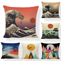 creative japan traditional painting wave sea cushion cover brand 45x45cm mountain sun striped living room office decor furniture