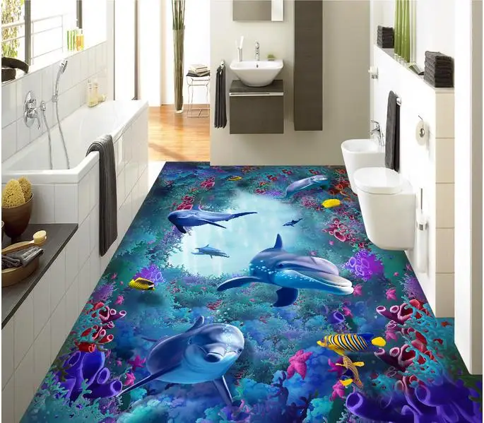 photo wallpaper Custom 3d flooring Coral dolphin self adhesive bedroom living room decoration floor | Обустройство дома