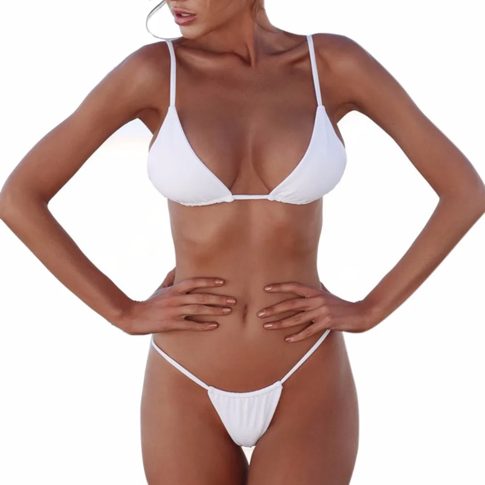 

Women Sexy Push Up Deep V Bra Low Waist Thongs Solid Vintage Bikini Set Swimsuit UNS-OKLE