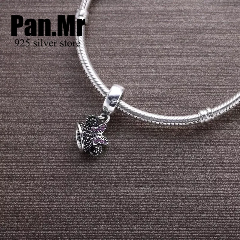 925 серебряный шарм Идеальный Тонкий блестящий Минни hat мотаться DIY подходит