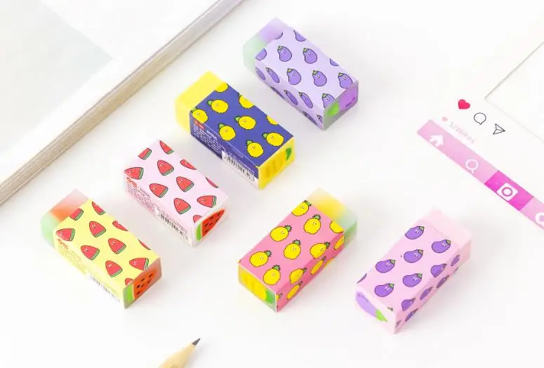 4 Pcs/set Cute Fresh Fruits Watermelon Pineapple Eggplant Rubbers Pencil Erasers For Kids Correction Gifts Korean Stationery