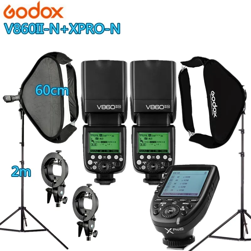 Фотостудия фотографический набор 2 godox V860IIN фонарик комплект камера и аксессуары для фото 2 осветительная подставка 2 софтбокс для фото камеры