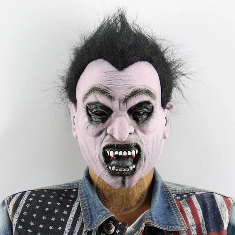 Черные волосы на все лицо Хэллоуин косплей ужасные маски белые лица Маскарадная