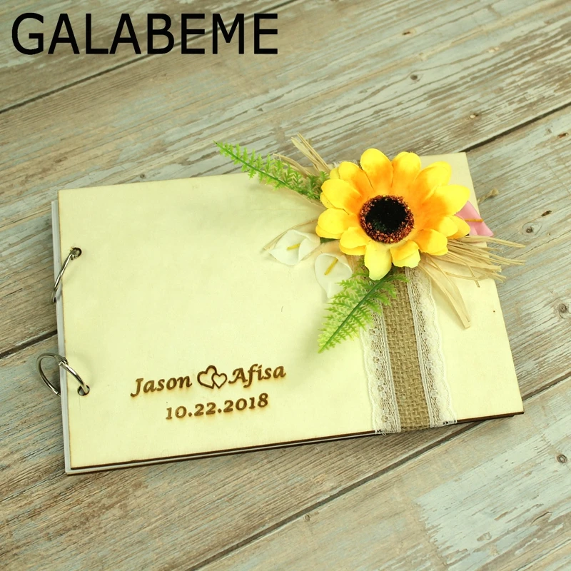 Galabeme на заказ деревянная Гостевая книга с цветком Свадебный фотоальбом подарок