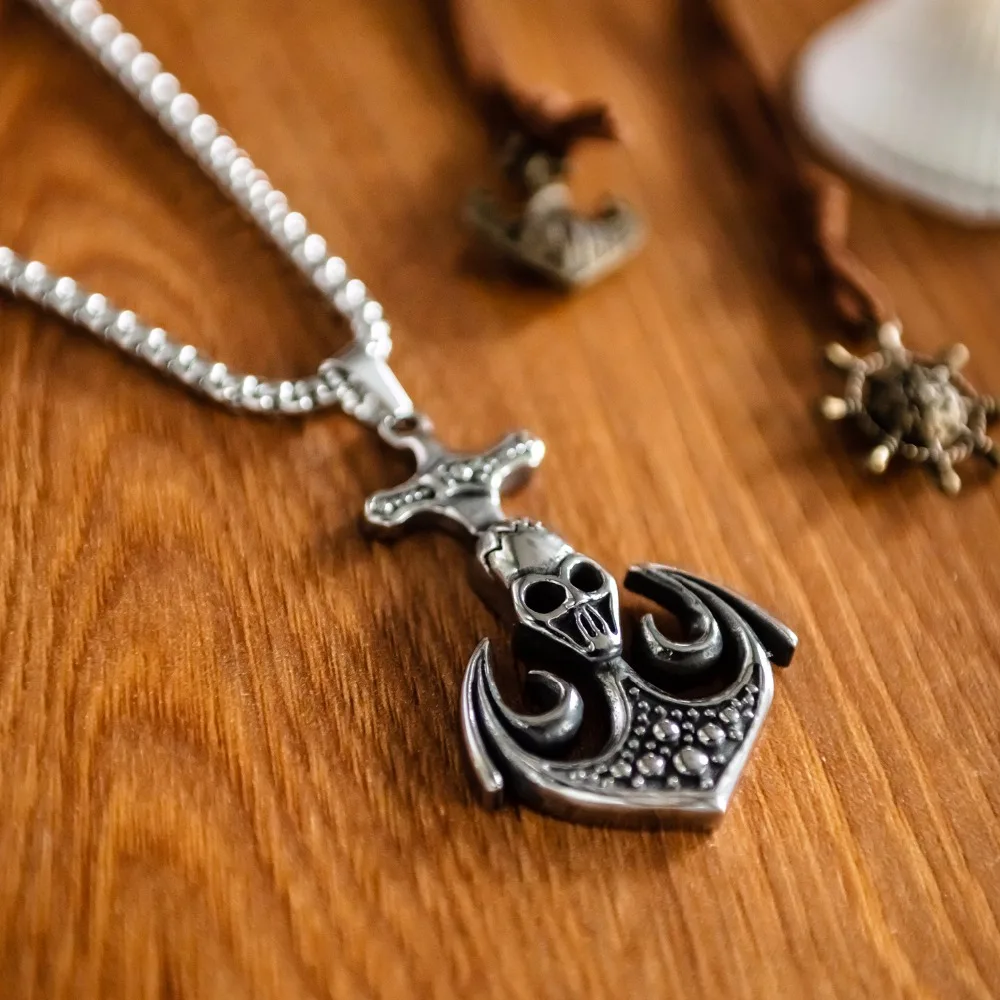 New European and American fashion personality domineering punk skull rock anchor titanium steel men's necklace.GX1446 | Украшения и