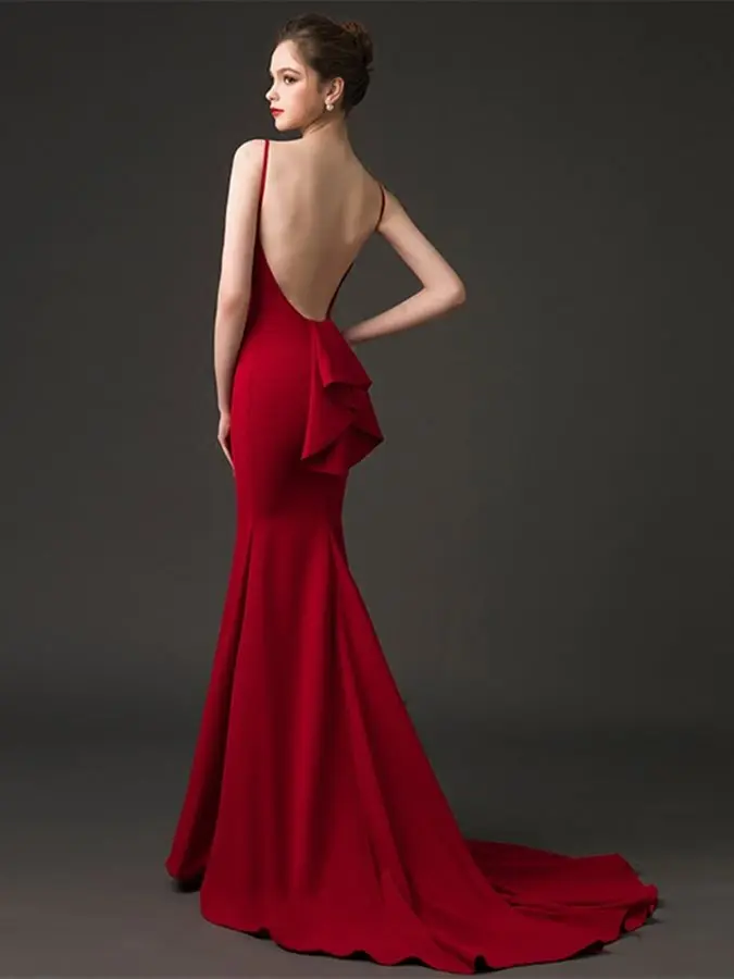 

Vestidos de noiva Mermaid Bateau Backless Red Evening Dress 2020 Evening Gowns Prom Party Formal Dresses robe de soriee