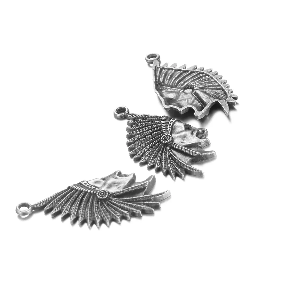 Silver Color 20 шт./лот 55x29 мм Винтаж Индианс американский родной стороне головы портрет кулон Талисманы для изготовления ювелирных изделий DIY интимные аксессуары - Окраска металла: Silver Color