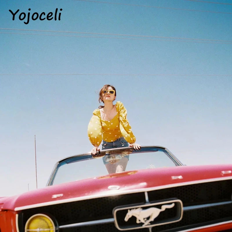 Yojocel chic романтическая квадратная Шея точка блузки рубашка Женская bodcion фонарь