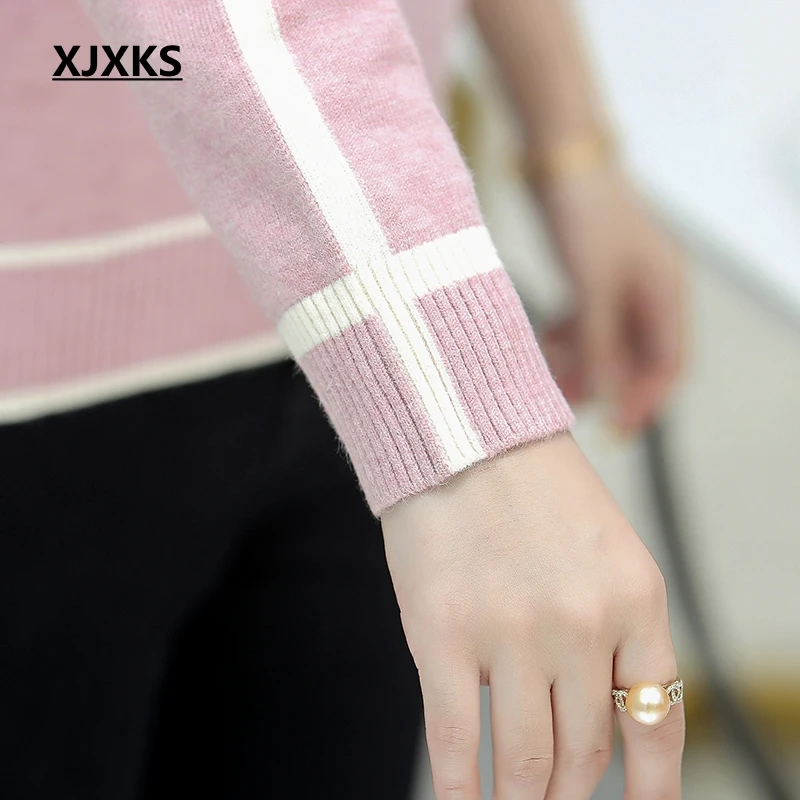 XJXKS, новинка, Зимняя мода, Pull Femme Hiver, хороший эластичный свитер, пуловер, Базовая рубашка, Топ с длинным рукавом, кашемировые свитера