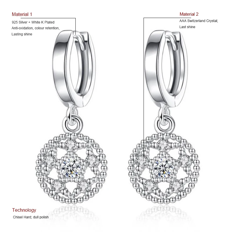 Серьги-кольца из серебра 925 пробы с цирконом | Украшения и аксессуары
