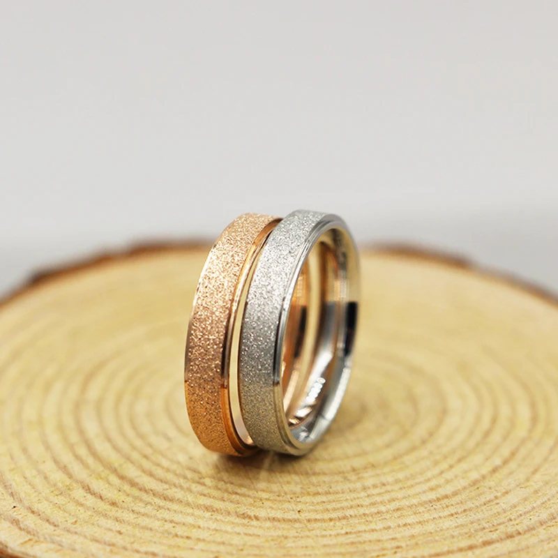 4mm and 6mm Wide Frosted Woman Ring Titanium Steel Rings Rose Gold Color Luxury Jewelry for Men and Women image 6