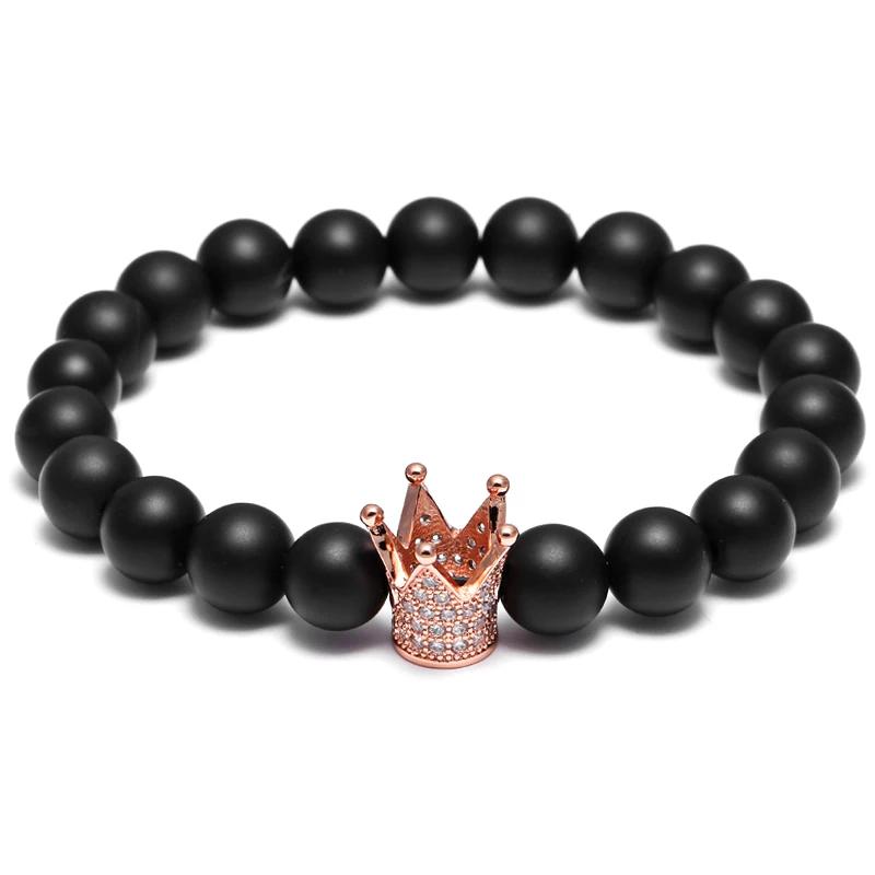 Rose gold crown Пара браслетов для мужчин бусины Шарм натуральный камень тигровый глаз браслеты ручной работы на заказ браслет homme ювелирные изделия женские браслеты - Окраска металла: Rose gold crown