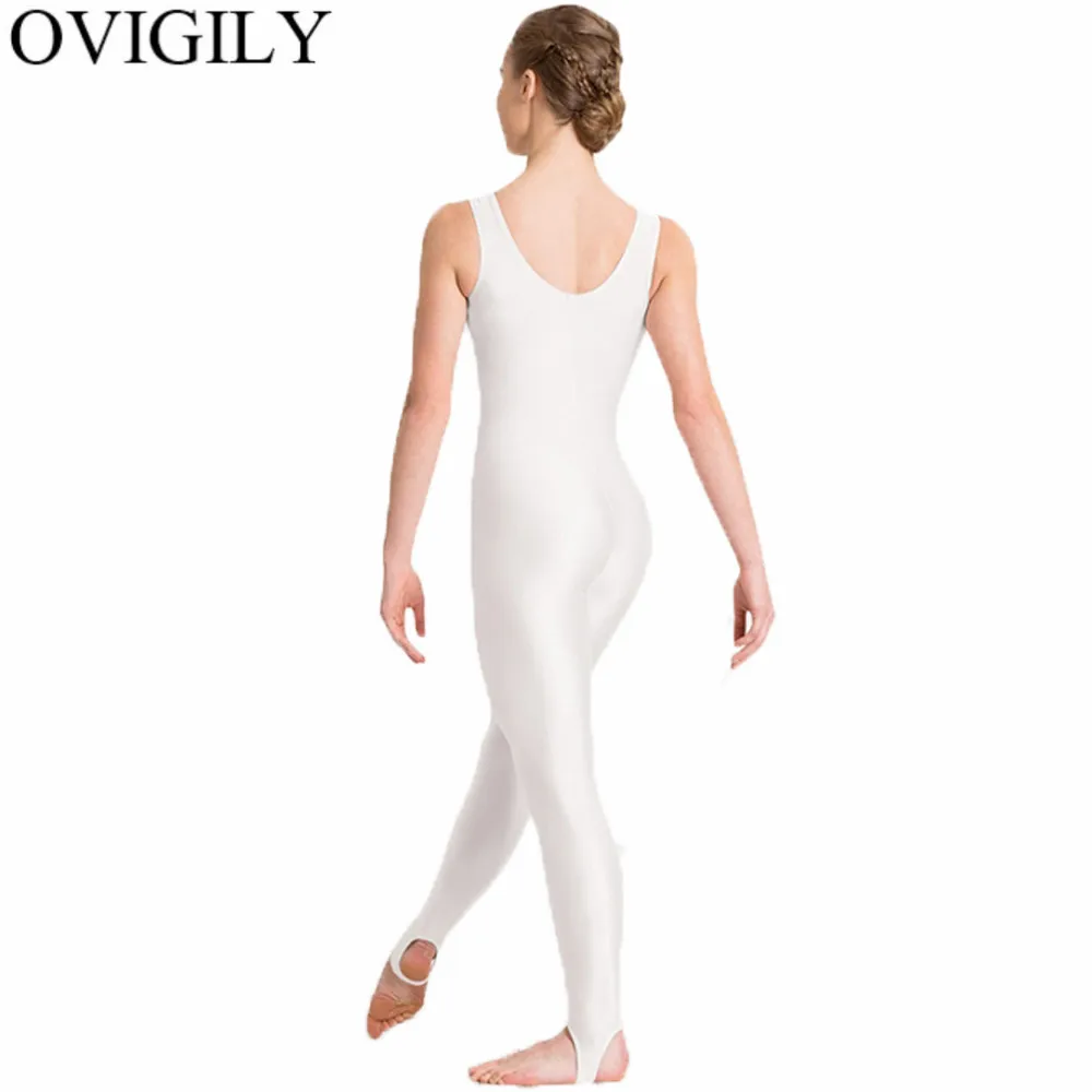 OVIGILY Women Black Tank Dance Unitards Stirrups Sleeveless Spandex Dancewear Girls Yoga Fitness Dancers Stage Show Bodysuits |