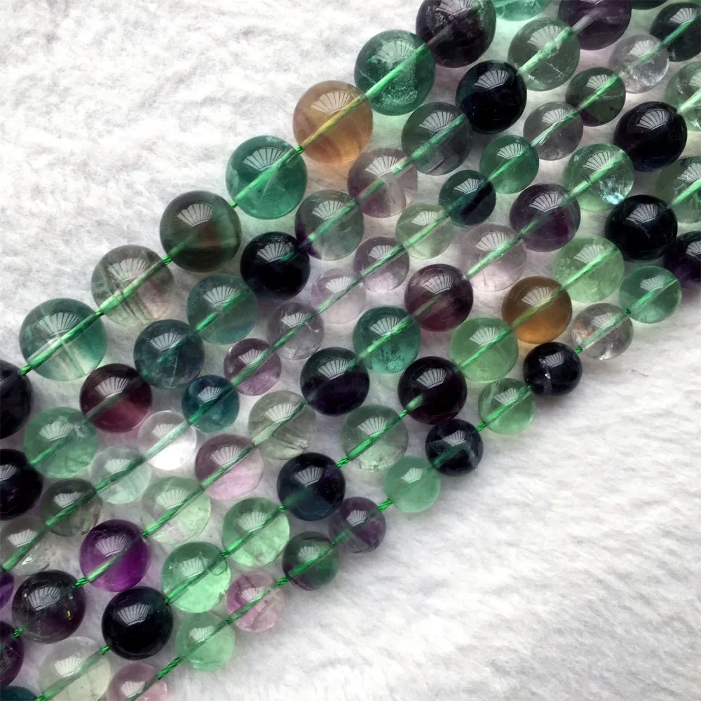 

Genuine Natural A Multi Color Clear More Green Yellow Purple Fluorite Semi-precious stones Round Beads 15" 05855