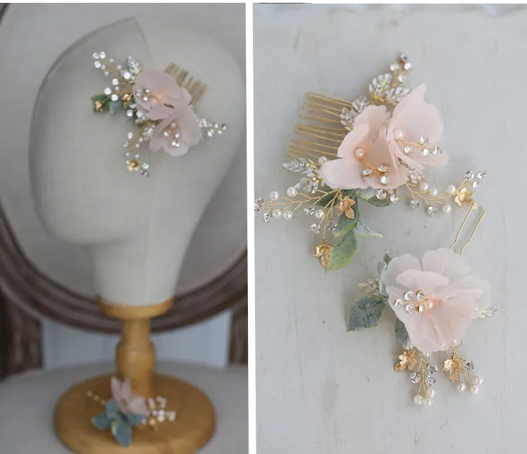  Delicate Pink Flower Bridal Hair Comb Pins Handmade Wedding Headpiece Ornament Women Prom Headwear | Украшения и аксессуары