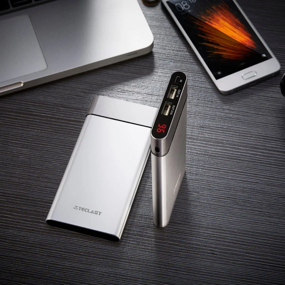 Teclast ультра тонкий 10000 мАч банк питания USB Двойной вход Умный Цифровой Дисплей для