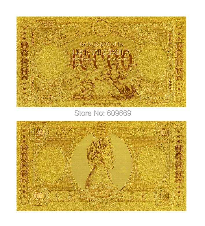 Античный Золотой лист ремесло Золотая фольга банкнота тиснением Италия 10000 лир