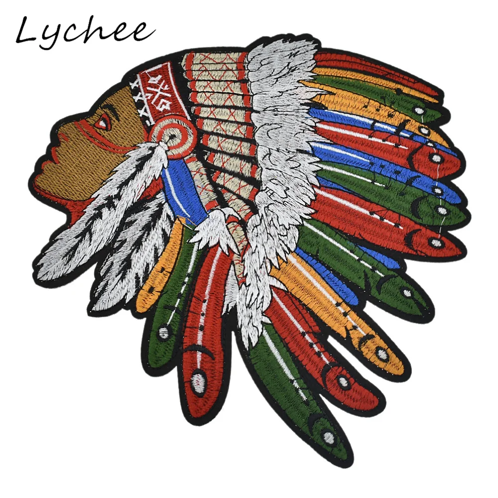 Lychee 24 см Негабаритные Красочные индийские нашивки с вышивкой в виде перьев