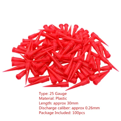 100pcs 25G Needles Конические дозирующие наконечники Клей Дозирующая пластиковая игла 18 г 22 г 25 г конические тупые концы жидкие иглы для дозатора клея 100 шт - Цвет: 100pcs 25G Needles