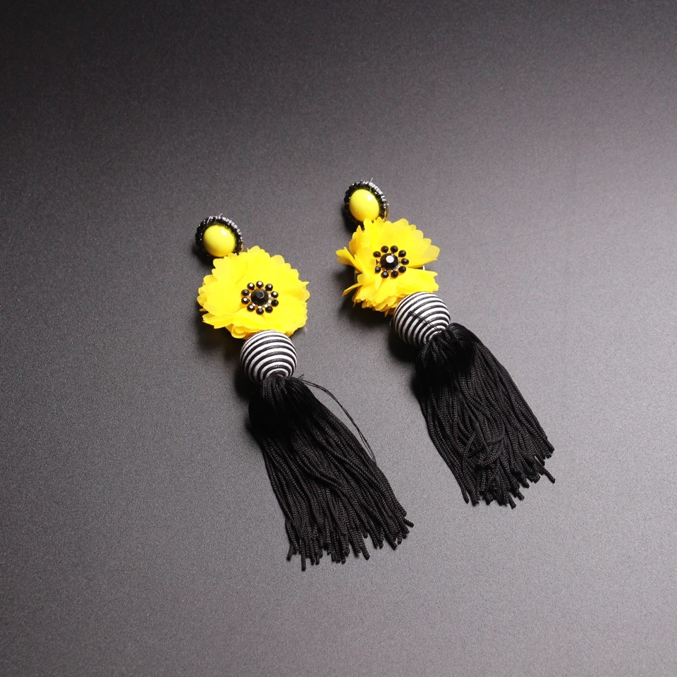 Ztech New Za Fashion Ethnic Long Tassel Earrings Bohemian Flower Statement Drop Dangle Earrings For Women Accessories