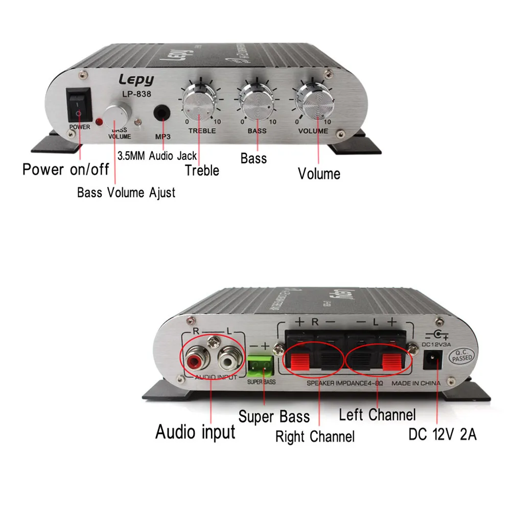 Фото Автомобильный усилитель Lepy LP-838, 12 В, Hi-Fi 2,1, усилитель радио, CD, MP3, MP4 стерео, усилитель басов, динамик для автомобиля, дома №3