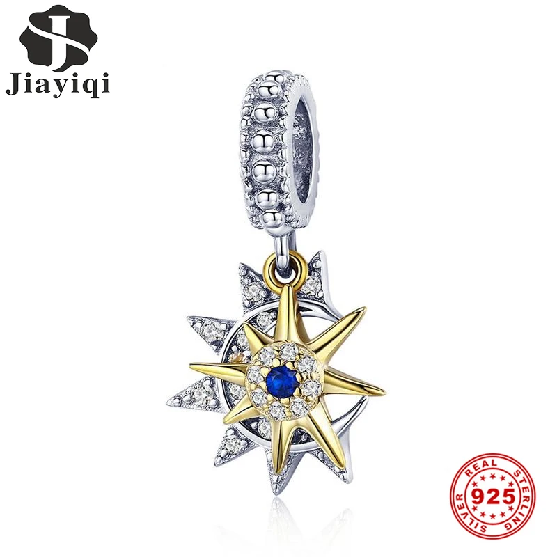 Jiayiqi 100% 925 пробы серебряные подвески Sun Moon Золотые сверкающие CZ подходящие
