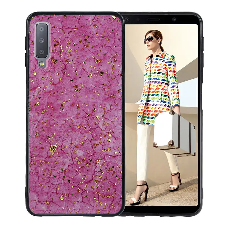 Pink Роскошный блестящий Мраморный чехол для телефона из фольги для samsung Galaxy A7, мягкая задняя крышка из ТПУ, чехол s для samsung A7 A750, блестящий чехол - Цвет: Pink