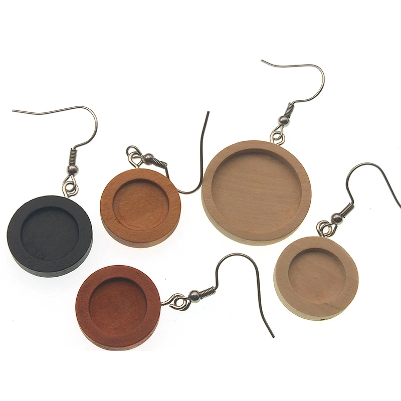 10 шт./лот пустые деревянные Кабошоны серьги из нержавеющей стали с крючками