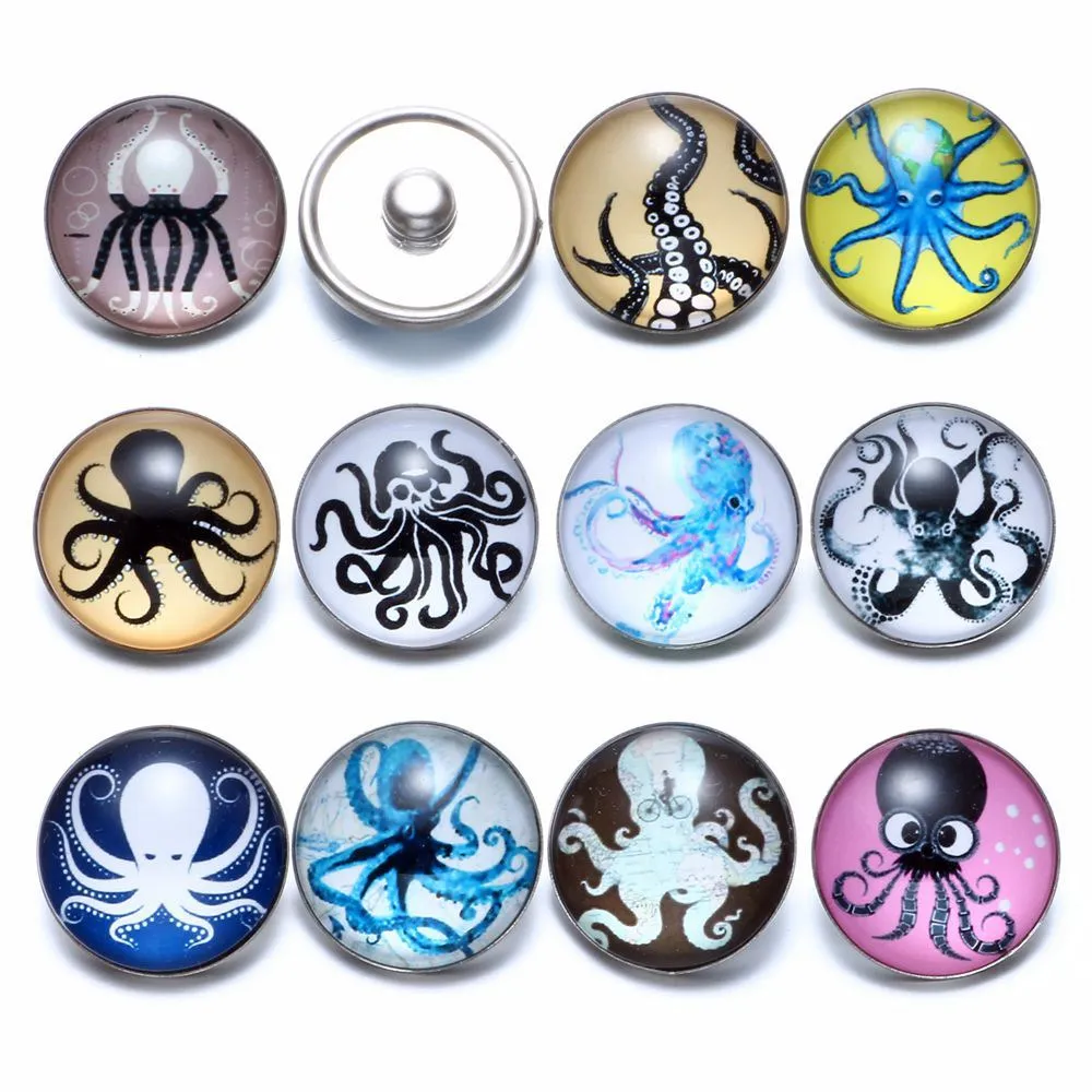 12 шт./лот Осьминог темы Стекло Талисманы 18 мм кнопки украшения для щелкает