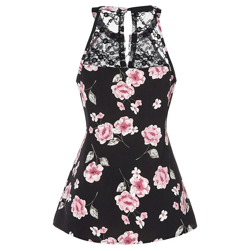 PlusMiss Plus Size 5XL Floral Printed Mesh Halter Cami Tops Women Clothing Big Camisole Sleeveless Summer Vest XXXXL XXXL | Женская