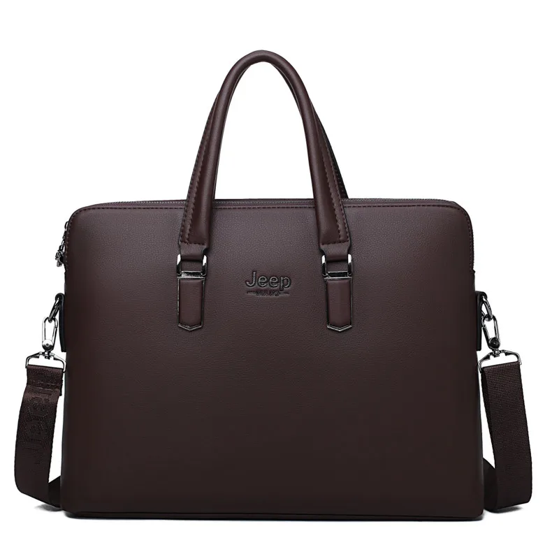Brown JEEP BULUO, мужской кожаный портфель, сумка, бизнес, известный бренд, сумка через плечо, сумка для офиса, сумка, 14 дюймов, для ноутбука, высокое качество - Цвет: Brown