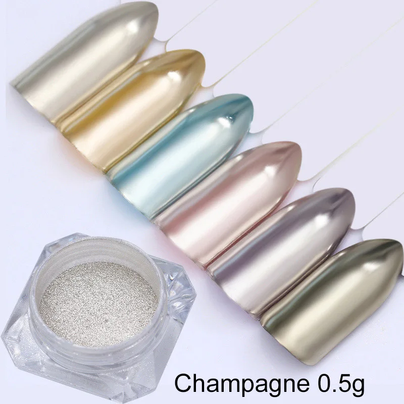 Champagne 1 коробка 1/0. 5 г зеркальный серебристо-черный порошок для ногтей сверкающий хромированный пигмент для маникюра дизайн ногтей блестящая пыль украшение для УФ-геля - Цвет: Champagne