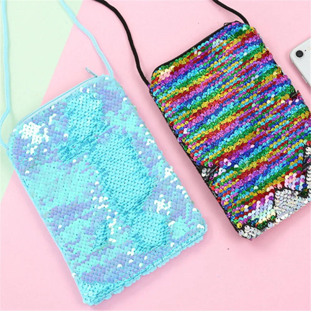 

Children's Mermaid Sequins Coin Purses Creative One-Shoulder Crossbody Wallet Girls Lanyard Sequin Small Square Bags Handbags