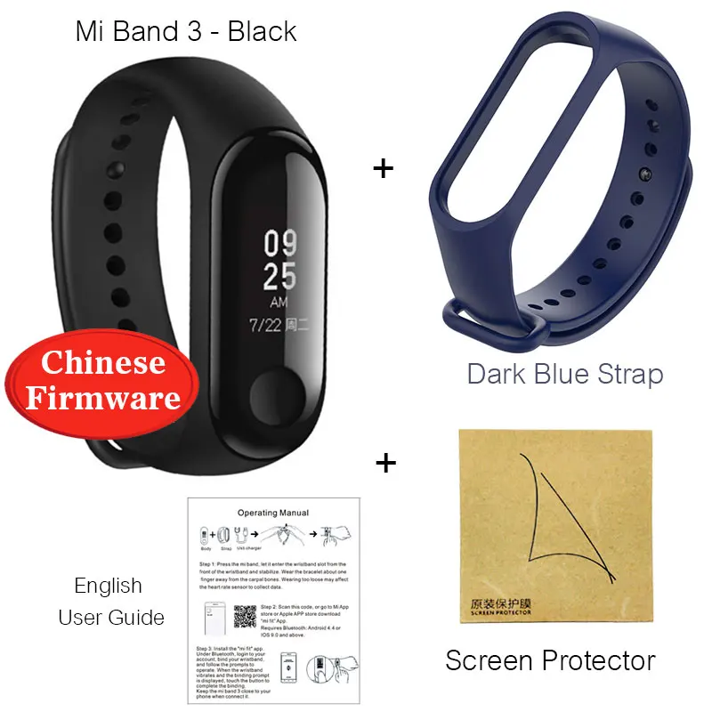 AddFilm-DarkBlue Xiaomi mi-браслет 3 Смарт-Браслет фитнес-браслет mi Band 3 большой сенсорный экран OLED частота сердечных сокращений Smartband - Цвет: AddFilm-DarkBlue