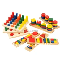 2016 hot sale wooden educational toys montessori training aid eight piece geometry set column matching blocks toy 8 pcsset