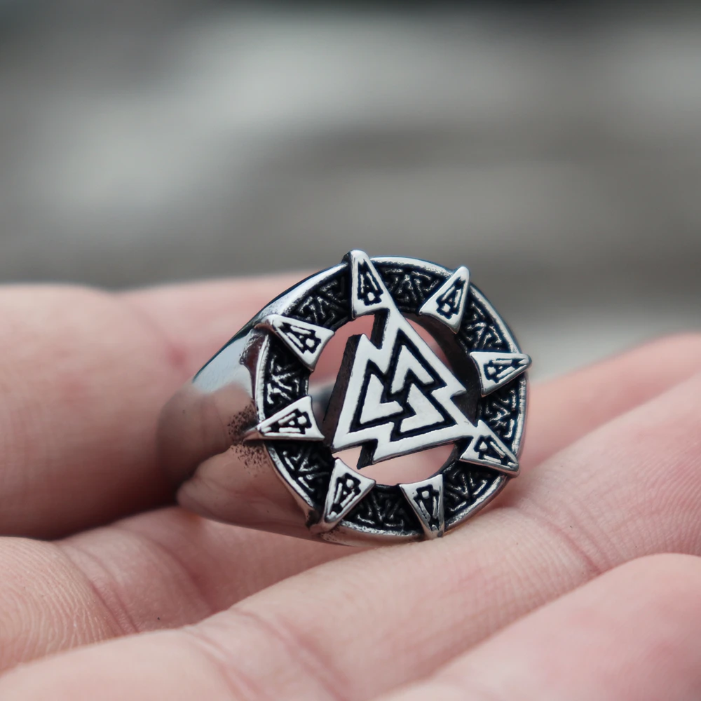 Треугольники Одина Viking Valknut символ камень Кольца из нержавейки Для мужчин нордический амулет кольца
