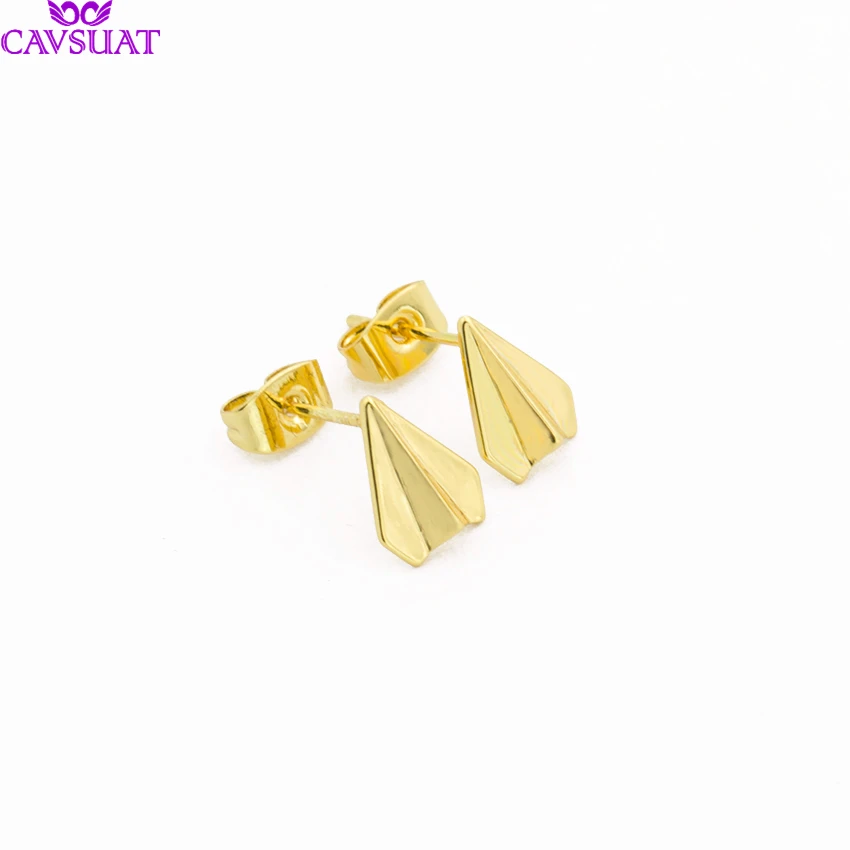 Cute Paper Airplane Earrings For Women Simple Origami Plane Ear Studs Statement Jewelry Gold Black Color Brincos|Серьги-гвоздики| |