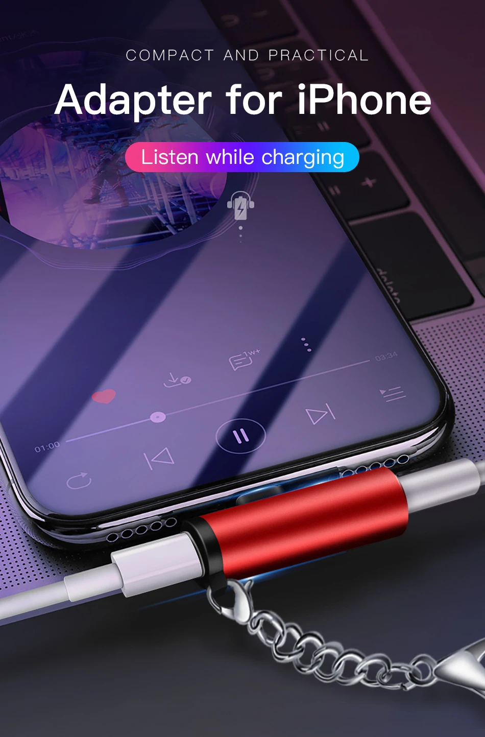 ACCEZZ 2 в 1 адаптер освещения зарядка прослушивания для iPhone 7 8 Plus наушники 3,5 мм разъем разветвитель зарядки для Iphone XS MAX XR