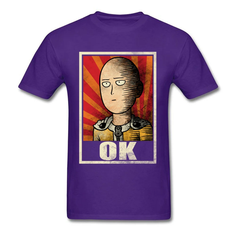 OK One Punch Man, футболка, одежда супергероя, черная футболка, мужские топы из хлопка, летние футболки, винтажные, аниме, забавная футболка - Цвет: Фиолетовый