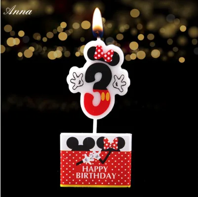 Minnie 3 1 шт. свечи с изображением героев мультфильмов Микки и Минни Маус, свечи с номерами тортов, От 0 до 9 лет, вечерние свечи, украшения - Цвет: Minnie 3