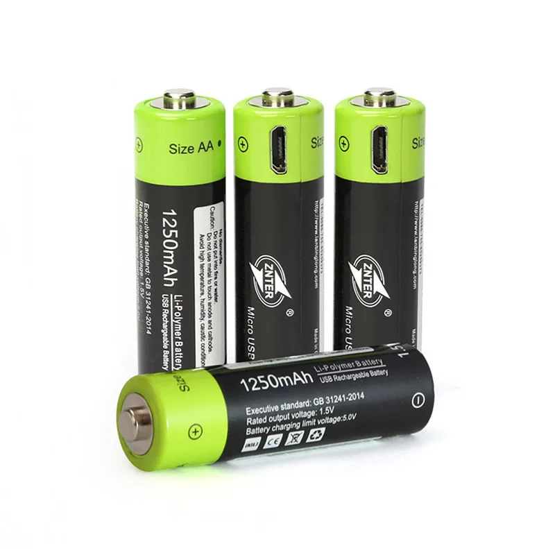 ZNTER 4 шт./упак. AA 1,5 V 1250 мА/ч, Перезаряжаемые Батарея 2A быстрой зарядки литиевых батарей с микро USB кабель