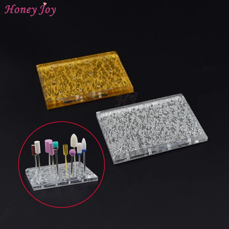 Pro 12 отверстий Серебряный Золотой Кристалл акриловые сверла для ногтей держатель