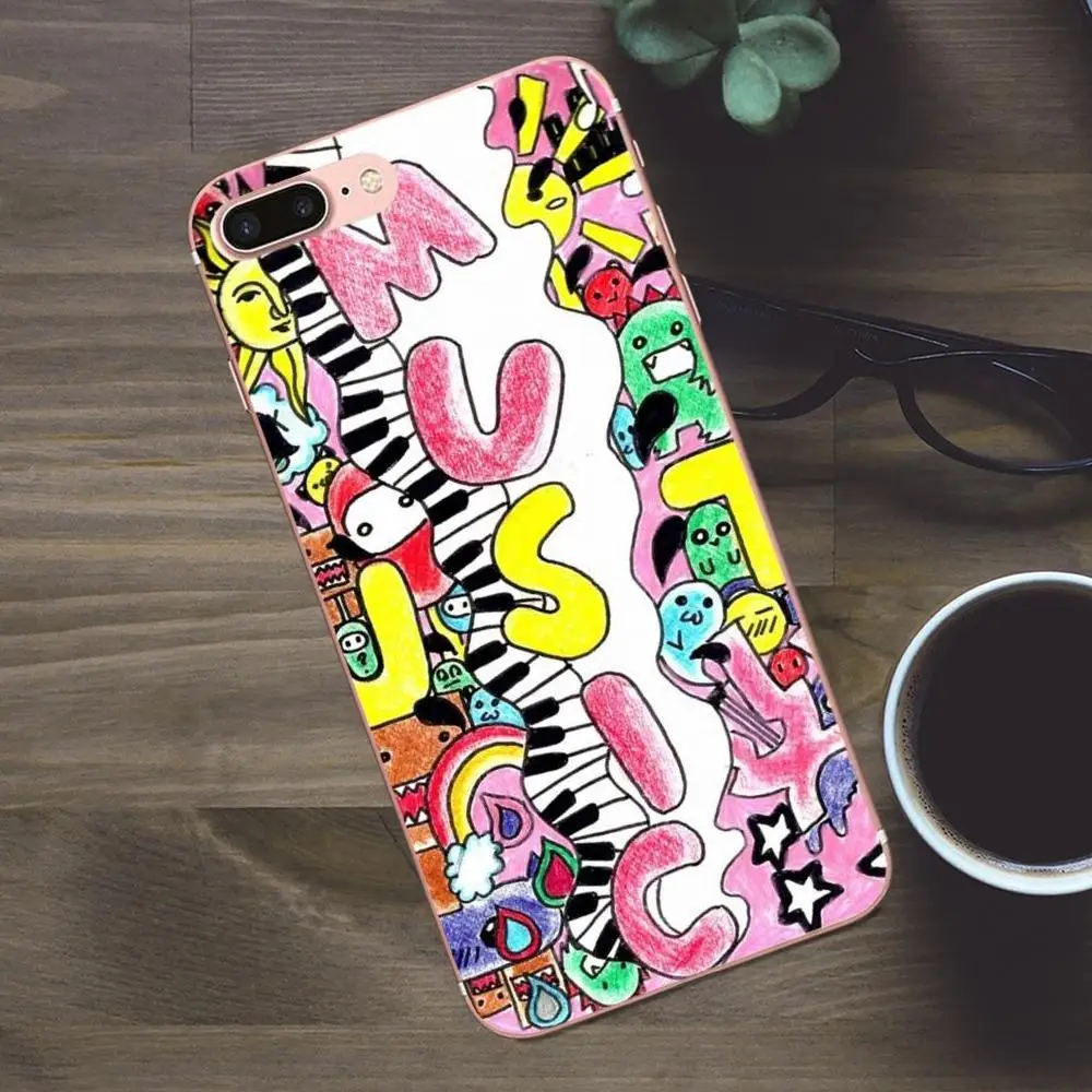 Bixedx мягкие сумки Чехлы для Apple iPhone 4 4S 5 5C SE 6 6S 7 8 Plus X Galaxy A3 A5 J1 J2 J3 J5 J7 2017 Doodle Art Colored Music