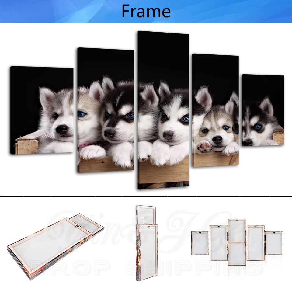 Modular Wall Art HD Printed Canvas Painting 5 Pieces Husky Lovely Animal Posters Pictures Home Decorative Living Room Frameworks | Дом и сад