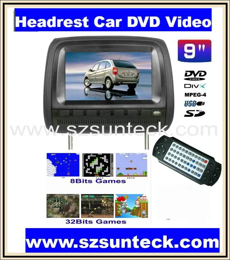 Бесплатная доставка 9-дюймовая Автомобильная подушка dvd palyer с 32-битной игрой + MPEG4